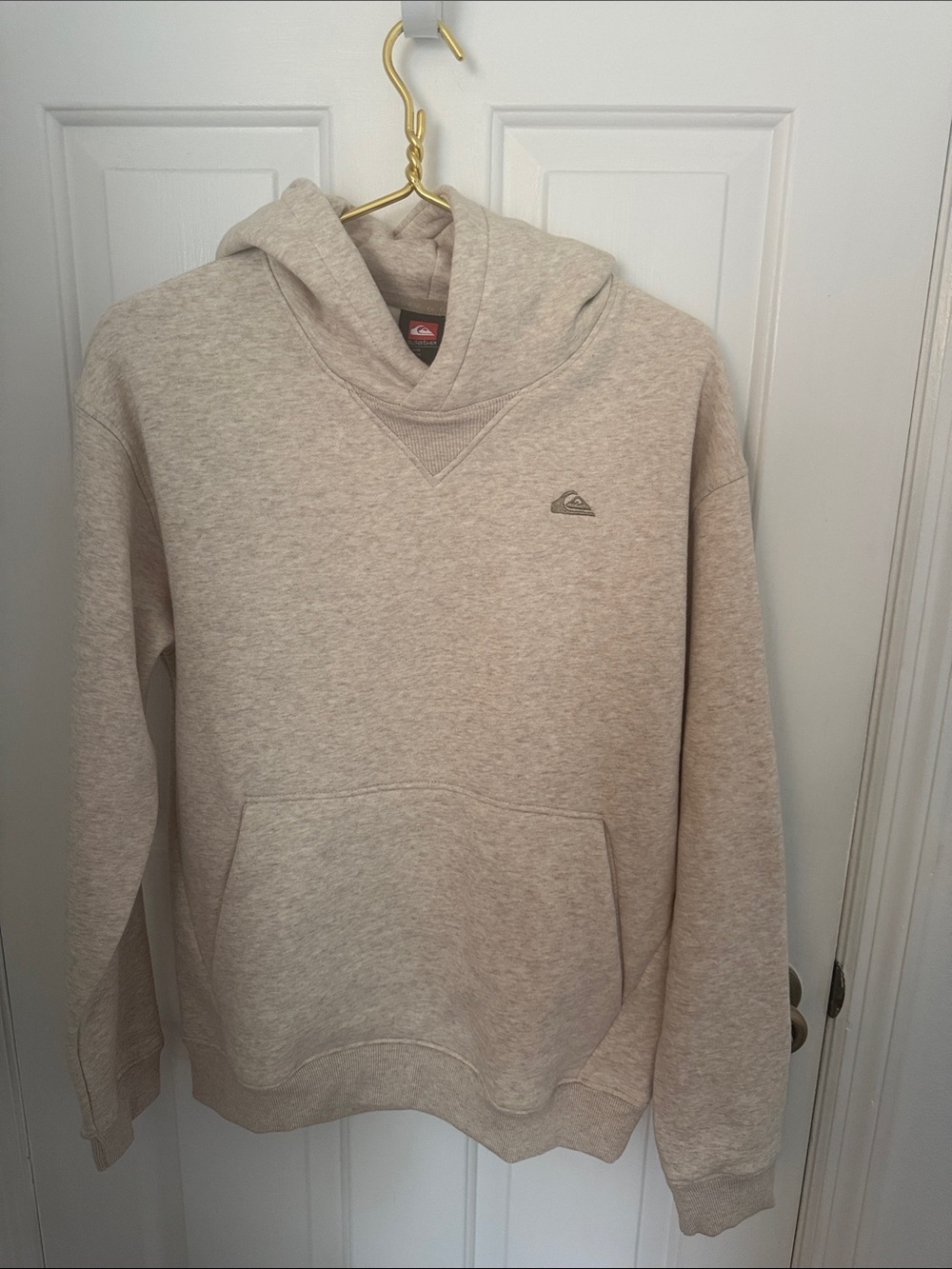 NEW - Quiksilver Light Beige Pullover Hoodie with Logo & Kangaroo Pockets